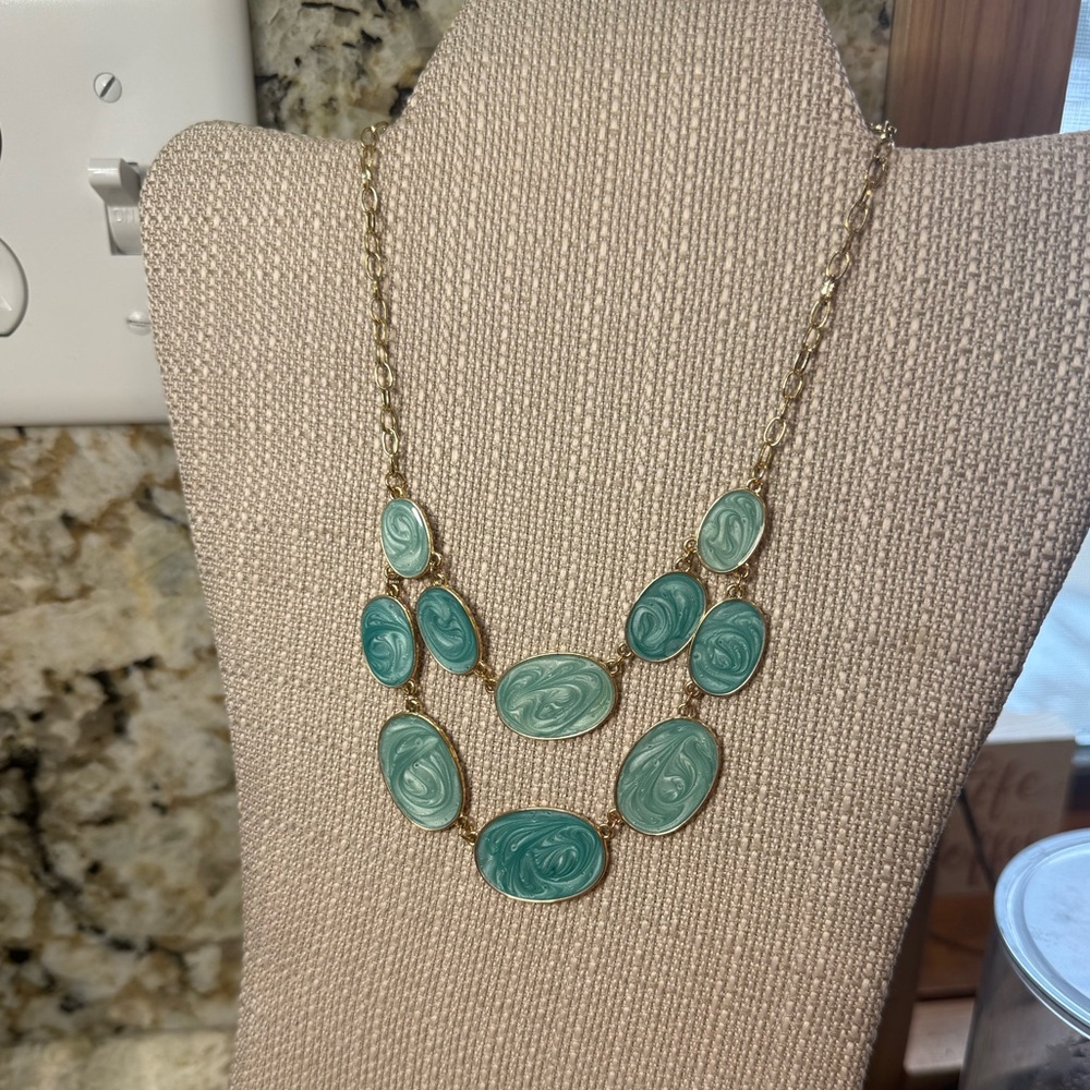NWT Bay Studio Elegant Gold and Teal Double Layered Necklace